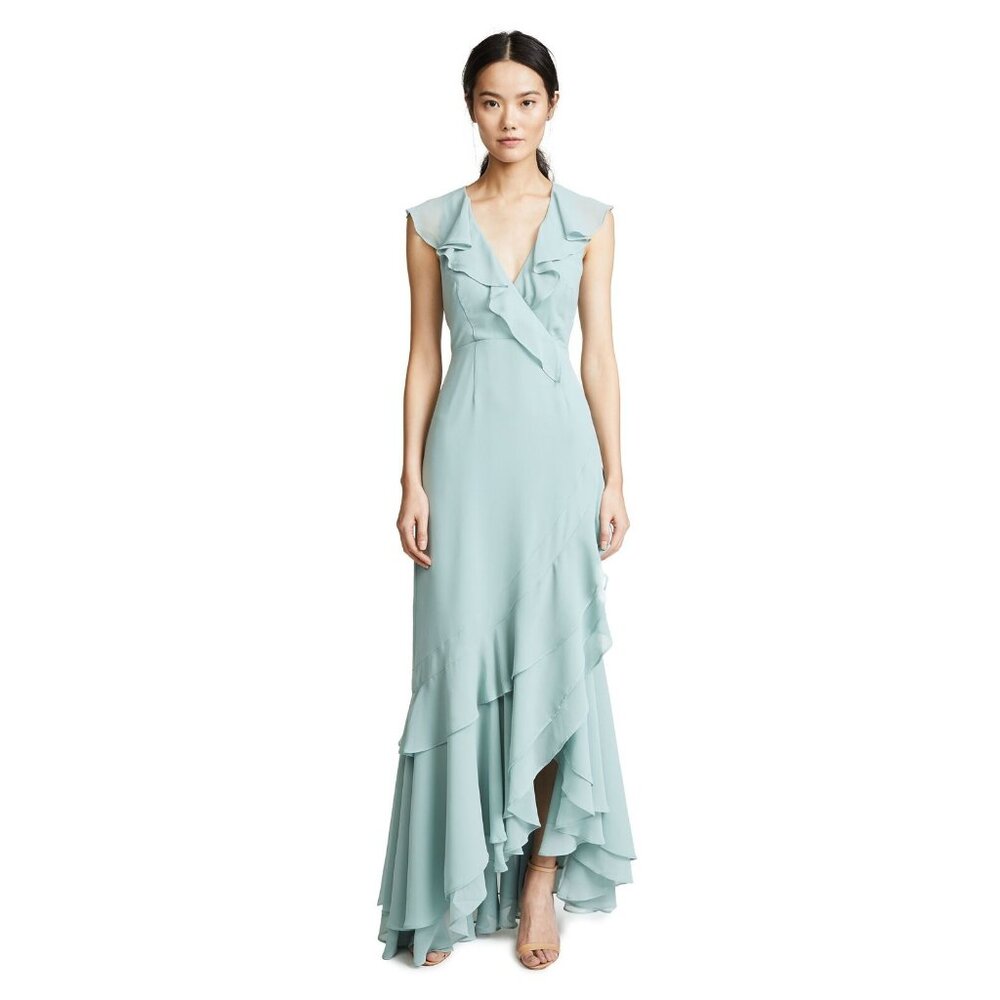 C/MEO Collective Womens Sage Green Ruffle Front Be About You Maxi Dress S NWT